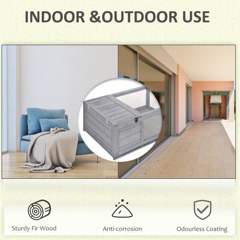 PawHut Tortoise House, Wooden Tortoise Enclosure Small Reptile House with Mesh Roof, Removable Side Panel, for Indoor - Grey