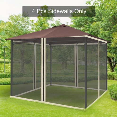 Outsunny fit 10x10ft Gazebo Universal Replacement Mosquito Netting for Patio Gazebos and Canopy Tents with Zippers for 3(m) x 3(m) Gazebo, (Sidewall Only) Beige