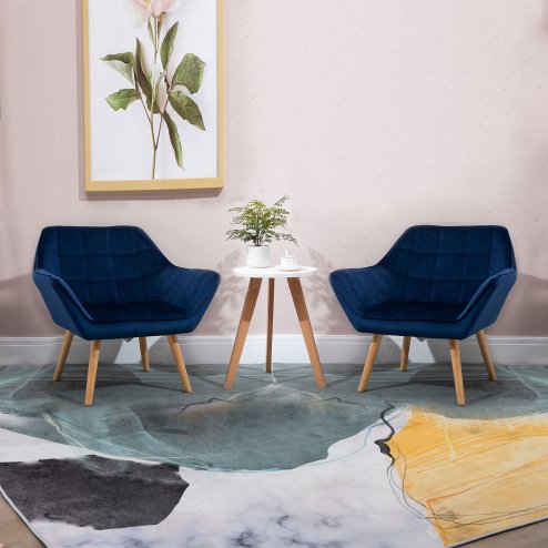 HOMCOM Modern Armchair, Accent Chair with Wide Arms, Slanted Back and Rubber Wood Legs for Living Room, Bedroom, Home Office, Blue