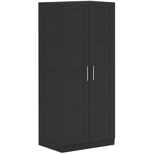 HOMCOM 2 Door Wardrobe for Bedroom, Double Wardrobe with Shelves and Hanging Rail, Modern Bedroom Furniture, Black