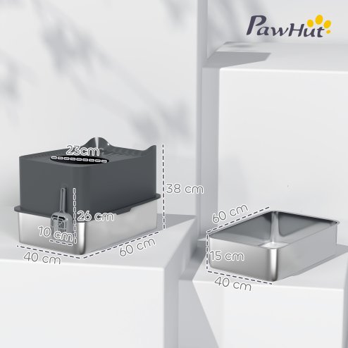 PawHut Stainless Steel Litter Box, Extra Large Enclosed Cat Litter Tray with Scoop, Top Entrance, Non-slip Pads, Easy to Clean & Never Absorbs Odors, Dark Grey