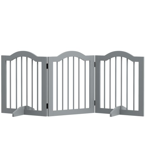 PawHut Freestanding Pet Gate Wooden Dog Gate with Support Feet Foldable Pet Fence Safety Barrier for the House Doorway Stairs Light Grey