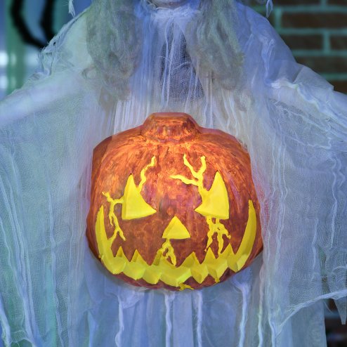 HOMCOM 6ft Outdoor Halloween Decoration Witch with Pumpkin, Standing Skeleton Witch Prop Life Size with Sound and Motion Activated, Light Up Eyes, Laughing Sound, Posable Arms, White