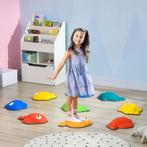 AIYAPLAY Stepping Stones Kids, 9 Pcs Goldfish Shaped Balance Stepping Stones for Sensory with Non-slip Edge, Outdoor Indoor Obstacle Course Stackable Balance Blocks, River Stones