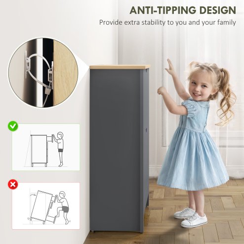 HOMCOM Narrow Shoe Cabinet, Space Saving Shoe Storage Cabinet with 2 Flip Drawers and Adjustable Shelves for 6-12 Pairs of Shoes for Hallways and Living Room, Charcoal Grey