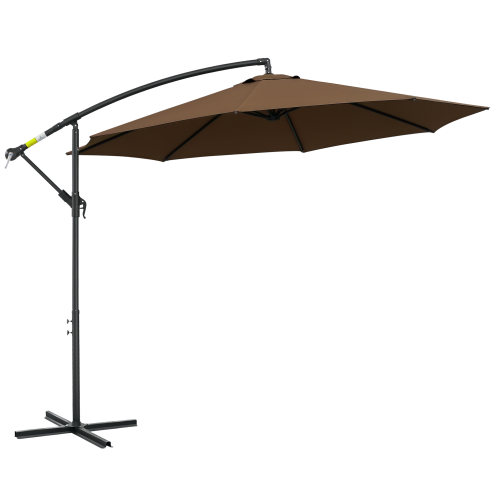 Outsunny 3(m) Garden Banana Parasol Hanging Cantilever Umbrella with Crank Handle, 8 Ribs and Cross Base for Outdoor, Sun Shade, Brown