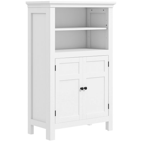 HOMCOM Modern Bathroom Storage Cabinet, Freestanding Bathroom Cabinet with Open Shelves, a Cupboard with Doors and Adjustable Shelves, White