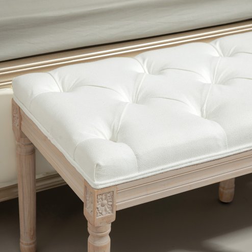 HOMCOM Bedroom End of Bed Bench, 117cm French Vintage Bench with Thick Padding and Wood Legs, Button Tufted Bench for Entryway Living Room Bedroom Decor, Cream White