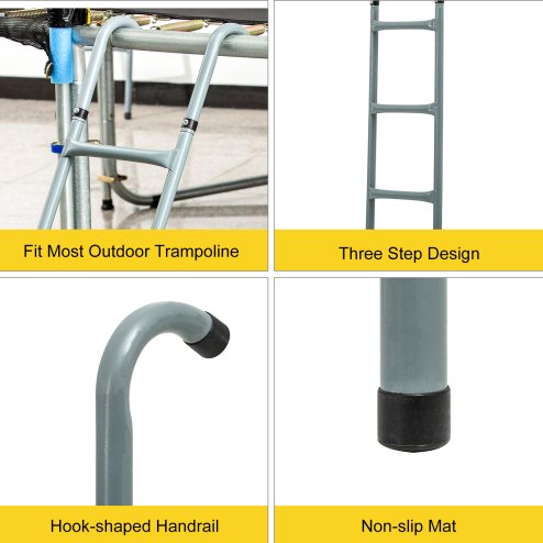 Outsunny Metal Trampoline Ladder 3 Step Outdoor Stepper for 12ft or 14ft Trampoline