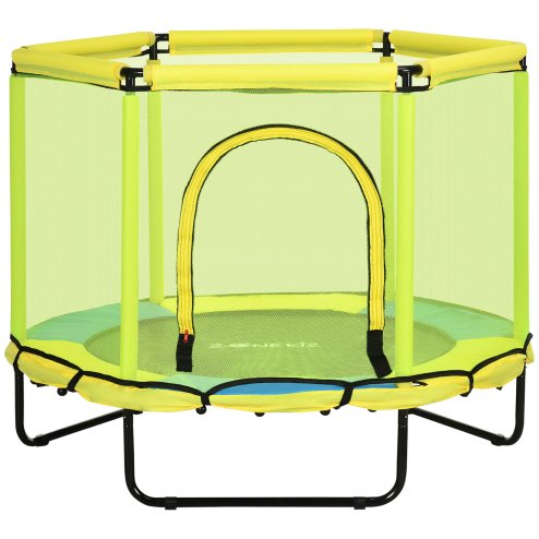 ZONEKIZ Kids Trampoline for Toddlers with Enclosure Safety Net, 4.6FT Hexageon Outdoor Indoor Jumper for Children 1-6 Years Old, Yellow