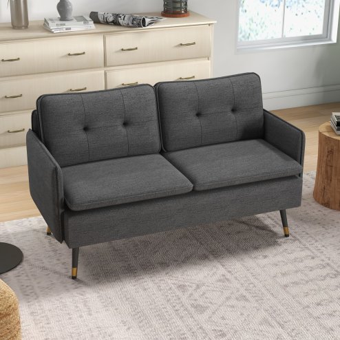 HOMCOM Modern Two Seater Sofa, Button Tufted Loveseat with Cushions and Steel Legs for Living Room, Guest Room