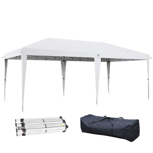 Outsunny Pop Up Gazebo 3 x 6m, Foldable Canopy Tent, Height Adjustable Wedding Awning Canopy w/ Carrying Bag, White
