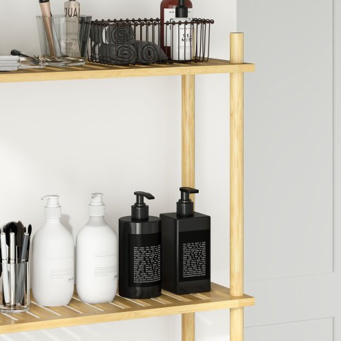 HOMCOM Bamboo Over Toilet Storage Unit with 3 Slatted Shelves, 3-Tier Freestanding Bathroom Shelf, Bathroom Space Saver, Natural Wood Finish