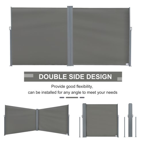 Outsunny 6 x 2m Retractable Sun Side Awning Screen Fence Patio Garden Wall Balcony Screening Panel Outdoor Blind Privacy Divider - Grey