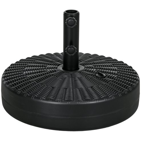 Outsunny Garden Parasol Base with Rattan Effect, 22kg Water or 29kg Sand Filled, Heavy Duty HDPE Umbrella Stand, Fillable Parasol Stand for 38mm, 48mm Poles, Black