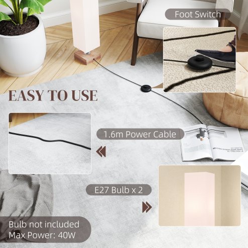 HOMCOM Floor Lamp, 120cm Standing Lamp with Linen Lampshade, Standard Light with Pine Wood Base for Living Room, Bedroom (Bulbs Not Included)