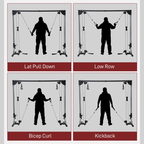 SPORTNOW Multi Home Gyms with Cable Pulley System, Cable Crossover Machine with 4 Handles for Full Body Strength Training, Power Rack for Home Workout, Black