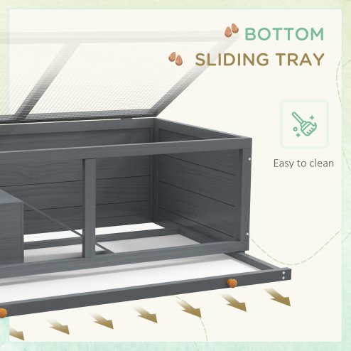 PawHut Wooden Hamster Cage, Small Animal Cage with Sliding Tray, Openable Top, Hut, Exercise Play House for Syrian Hamsters, Grey