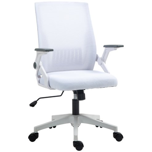 Vinsetto Mesh Office Chair, Desk Chair with Lumbar Support, Flip-up Armrest, Swivel Wheels, Adjustable Height, White