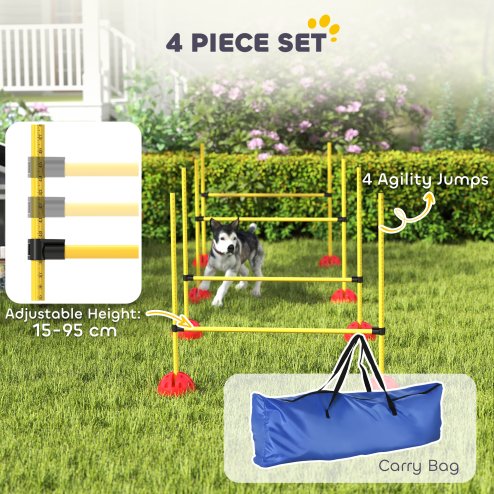 PawHut 4 Piece Agility Training Equipment for Dogs with Height Adjustable Jump Hurdle, Bag, Portable, Easy Assemble Dog Outdoor Obstacle Course for Training