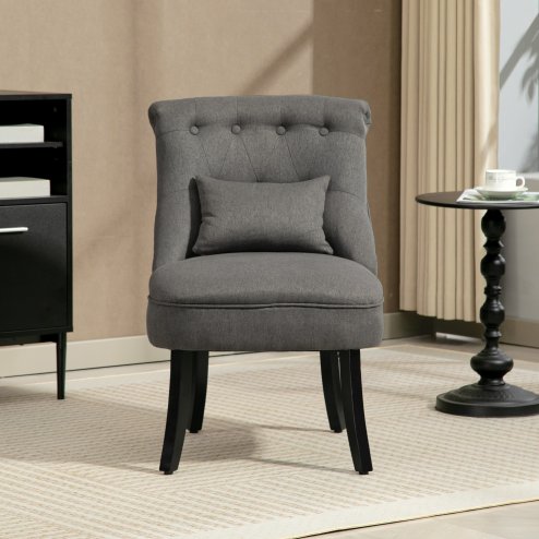 HOMCOM Tub Chair, Armless Single Sofa, Modern Button Tufted Armchair, Upholstered Linen Fabric Longue Accent Chair for Living Room, Bedroom, Charcoal Grey