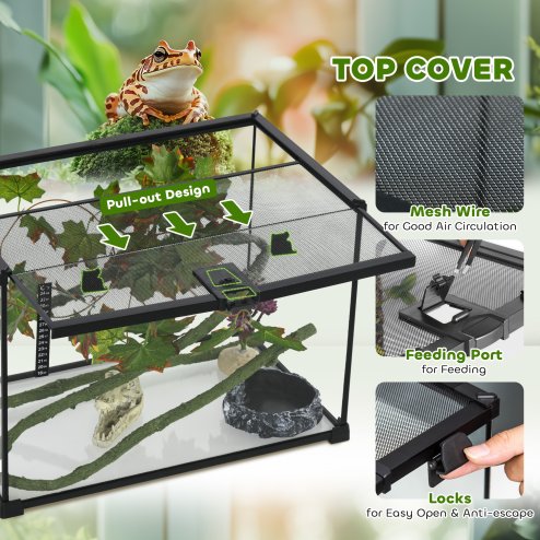 PawHut Vivarium, Terrarium, Glass Reptile Habitat w/ Thermometer, Decoration, Heat for Lizards, Horned Frogs, Snakes, Spiders, 50 x 30 x 35cm