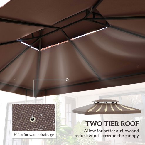 Outsunny 3x4m Gazebo Replacement Roof Canopy 2 Tier Top UV Cover Garden Patio Outdoor Sun Awning Shelters, Brown  (TOP COVER ONLY)