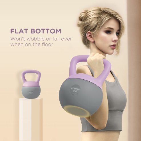 SPORTNOW Soft Kettlebell, 6kg Kettle Bell with Non-Slip Handle for Home Gym Weight Lifting and Strength Training, Purple and Grey