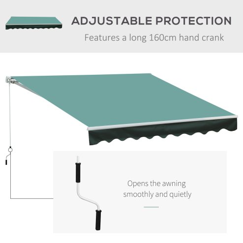 Outsunny 3m x 2.5m Garden Patio Manual Awning Canopy Sun Shade Shelter with Winding Handle Retractable Green