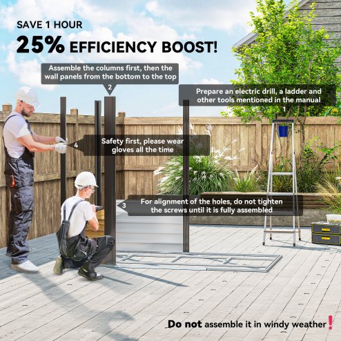 Outsunny 7 x 4ft Garden Shed, Easy to Assemble, Upgraded Galvanised Steel Frame with Foundation Kit, Double Doors with Lock, Outdoor Metal Shed with Vents and Gloves, Garden Storage Shed, Natural