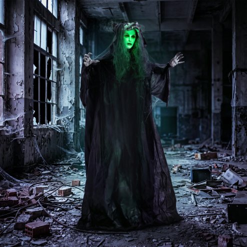 HOMCOM 170cm Life Size Animated Pop-Up Ghost with Werewolf Mask, Halloween Decorations Outdoor Indoor, Scary Halloween Animatronics Decor with Sound Touch Activated, Light Up Animated Prop