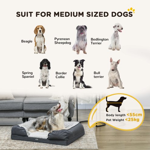 PawHut Dog Sofa Bed Pet Bed Dog Mattress with Removable Washable Cover, Anti-Slip Bottom, for Medium Sized Dogs, 90L x 69W x 21Hcm - Charcoal Grey