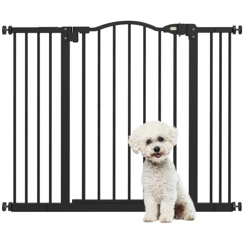 PawHut Pressure Fit Dog Stair Gate No Drilling Safety Gate Auto Close for Doorways, Hallways, 74-100cm Adjustable, 78cm Tall, Black