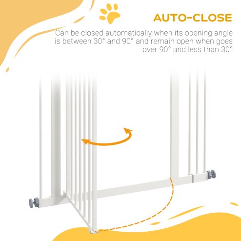 PawHut Pressure Fit Dog Stair Gate No Drilling Safety Gate Auto Close for Doorways, Hallways, 74-87cm Adjustable, 94cm Tall, White