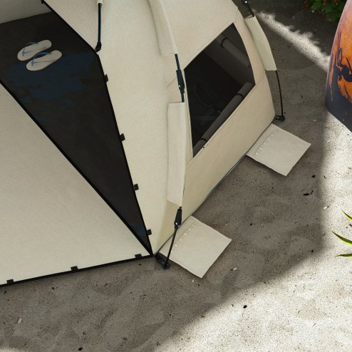 Outsunny Pop Up Tent Beach Tent for 2-3 Person, UPF15+ Easy Set Up Sun Shelter with Extended Floor, Sandbags, Mesh Windows and Carry Bag, Khaki