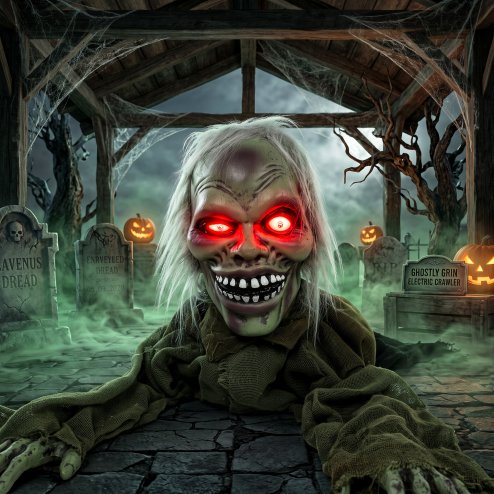 HOMCOM Halloween Animatronic Crawling Zombie Halloween Decoration with Light-Up Eyes and Creepy Sound, Wailing Zombie Prop for Haunted House Props Halloween Covered Outdoor Decoration