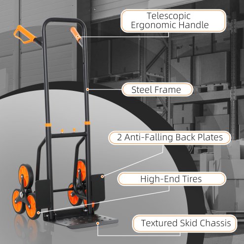 DURHAND Steel Folding Hand Truck, Heavy Duty Foldable Trolley on Wheels, Multi-Purpose Sack Truck Moving Trolley, 120kg, Orange
