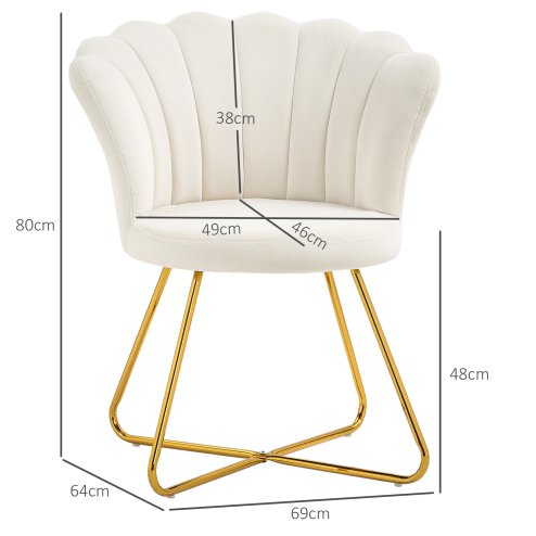 HOMCOM Modern Armchair, Velvet Tufted Accent Chair with Lotus Backrest, Occasional Tub Chair with Steel Legs for Living Room, Bedroom, Cream