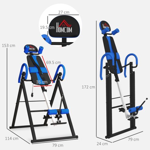 HOMCOM Gravity Inversion Table w/ Safety Belt Adjustable Hand Stand Home Back Stretcher Machine For Muscle Pain Relief, Blue