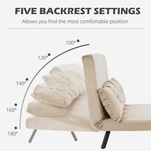 HOMCOM 2 Seater Sofa Bed, Click Clack Convertible Bed Settee, Modern Velvet Feel Fabric Sofa Couch with 2 Tufted Cushions, Wood Armrests for Living Room, Bedroom, Guest Room