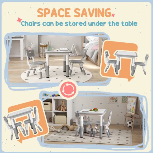 AIYAPLAY Kids Table and Chair Set, 3 Pcs Height Adjustable Activity Table Set with 2 Chairs, Easy to Wipe Arts & Crafts Table, for Classrooms, Daycares, Homes - Grey