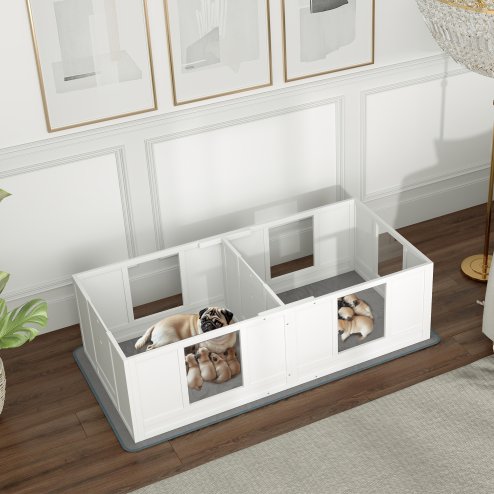 PawHut Whelping Box for Dogs with Water-Resistant Washable Whelping Pad, Dog Whelping Box with Clear Panels, Adjustable Entrance, Two Room Design, Non-Slip Foot Pads, for Small Dogs, 164 x 80cm