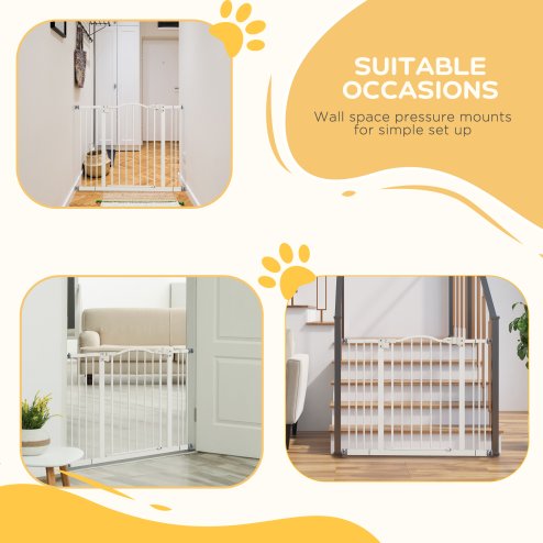 PawHut Pressure Fit Dog Stair Gate No Drilling Safety Gate Auto Close for Doorways, Hallways, 74-100cm Adjustable, 78cm Tall, White