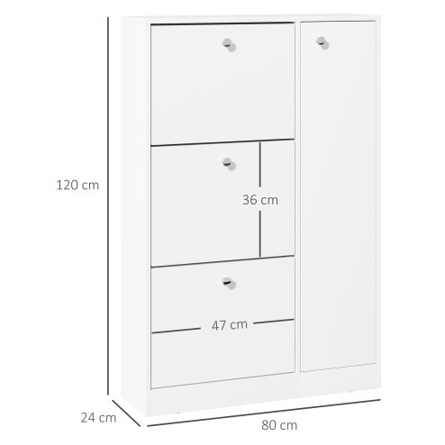 HOMCOM Shoe Cabinet with 3 Flip Drawers, Narrow Shoe Storage Cabinet with 5-tier Cupboard and Adjustable Dividers for Hallway, Entryway, White