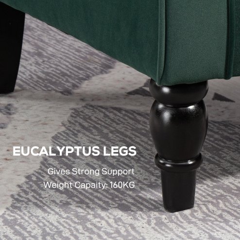 HOMCOM Retro Accent Chair, Velvet Wingback Armchair with Wood Frame Button Tufted Design for Living Room Bedroom, Green