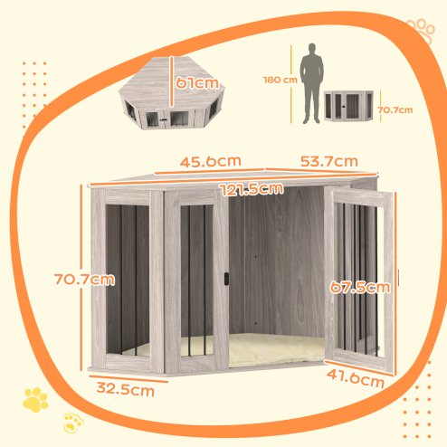 PawHut Dog Crate Furniture, Side Table Dog Kennel with Cushion, Large Door, for Large Dogs - Walnut Brown