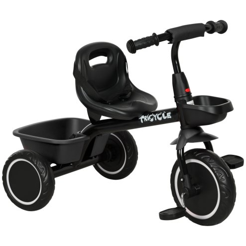 AIYAPLAY Kids Trike, Toddler Tricycle for 2 to 5 Years, with Adjustable Seat, Pedal, Front Rear Baskets, 3 Wheels Kids Bike Gift for Boys and Girls, Black
