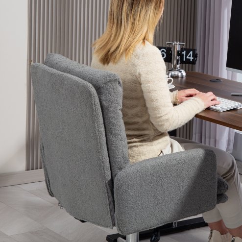 HOMCOM Home Office Chair, Upholstered Sherpa Fleece Desk Chair with Height Adjustable, Tilt Function and 360° Swivel Wheels for Home Office and Study Room, Grey