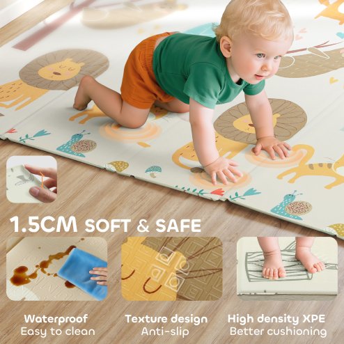 AIYAPLAY Baby Play Mat Double Sided, Foldable & Reversible Activity Playmat, Waterproof Kids Foam Crawling Mat for Outdoor Indoor Playtime Picnics, 177 x 146 x 1.5cm, Animal Theme