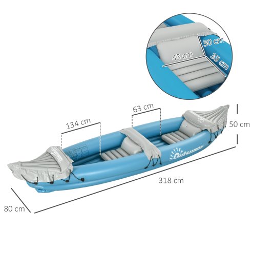 Outsunny Inflatable Kayak 2-Person Inflatable Canoe Boat Set with Air Pump, Aluminium Oars, Blue, 318 x 80 x 50 cm